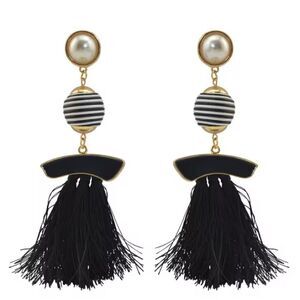 ZARA Black Fringe Earrings Mod Geo | NWOT
